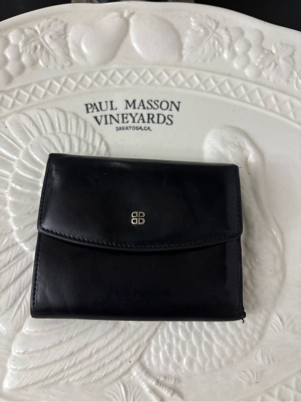 Mason Black Leather Wallet with Silver Logo Accent